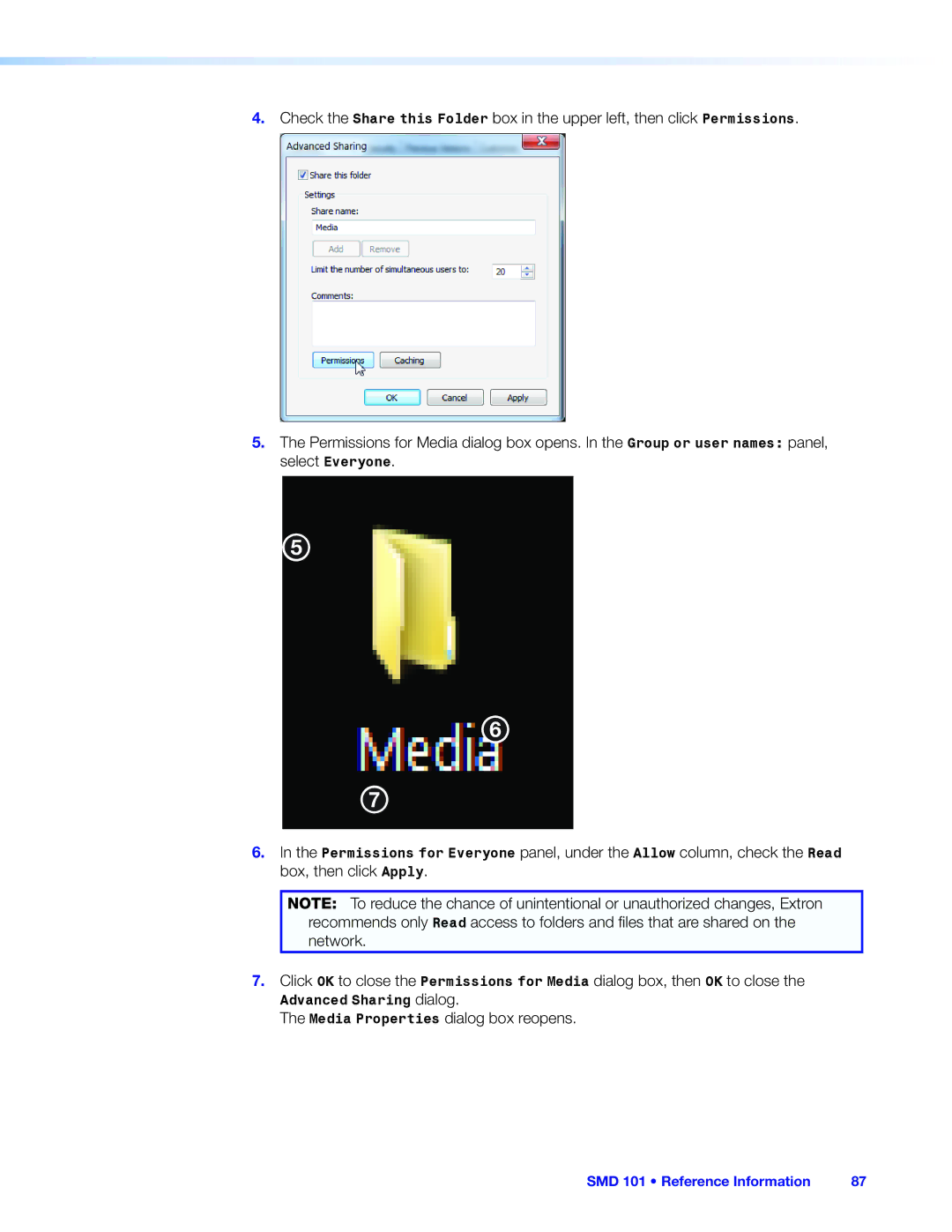 Extron electronic SMD 101 manual Media Properties dialog box reopens 