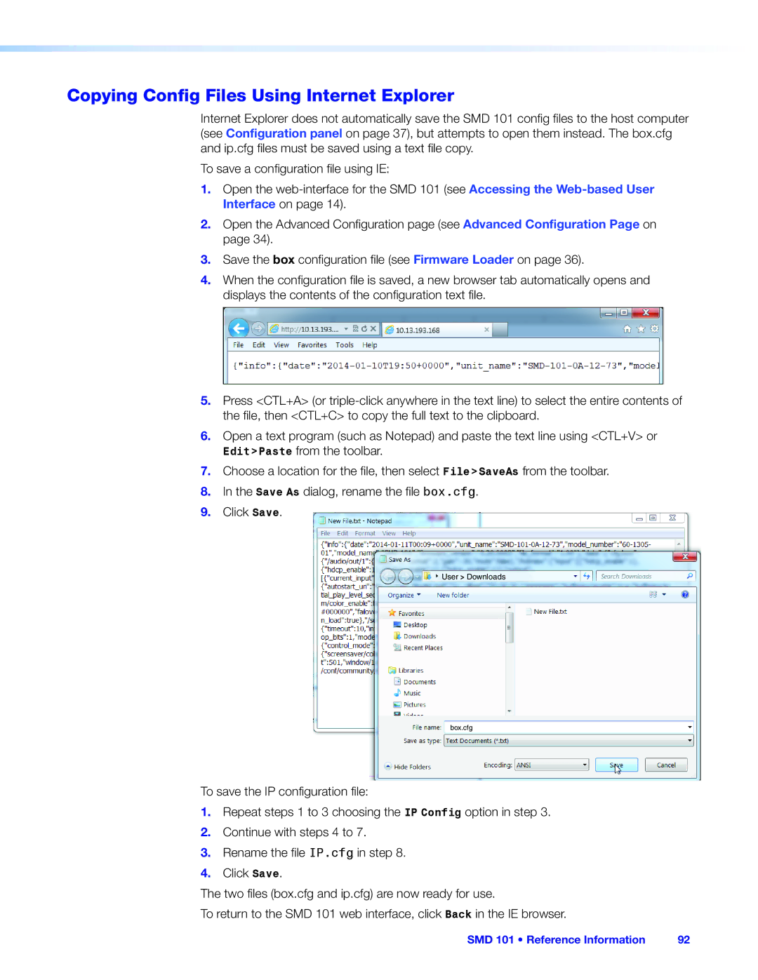 Extron electronic SMD 101 manual Copying Config Files Using Internet Explorer 