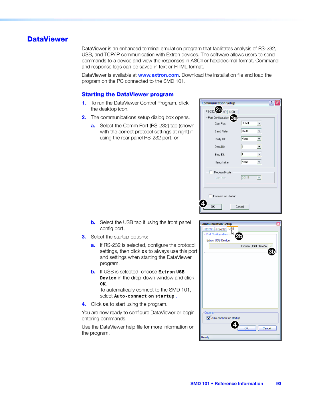 Extron electronic SMD 101 manual Starting the DataViewer program, Click OK to start using the program 