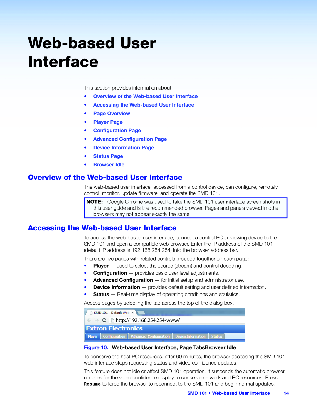 Extron electronic SMD 101 manual Overview of the Web-based User Interface, Accessing the Web-based User Interface 