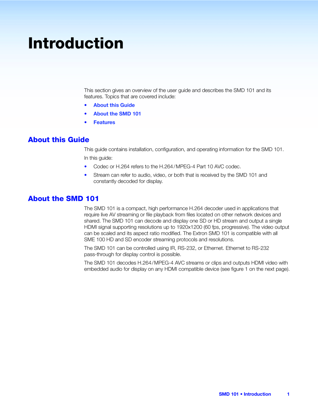 Extron electronic SMD 101 manual Introduction, About this Guide About the SMD Features 