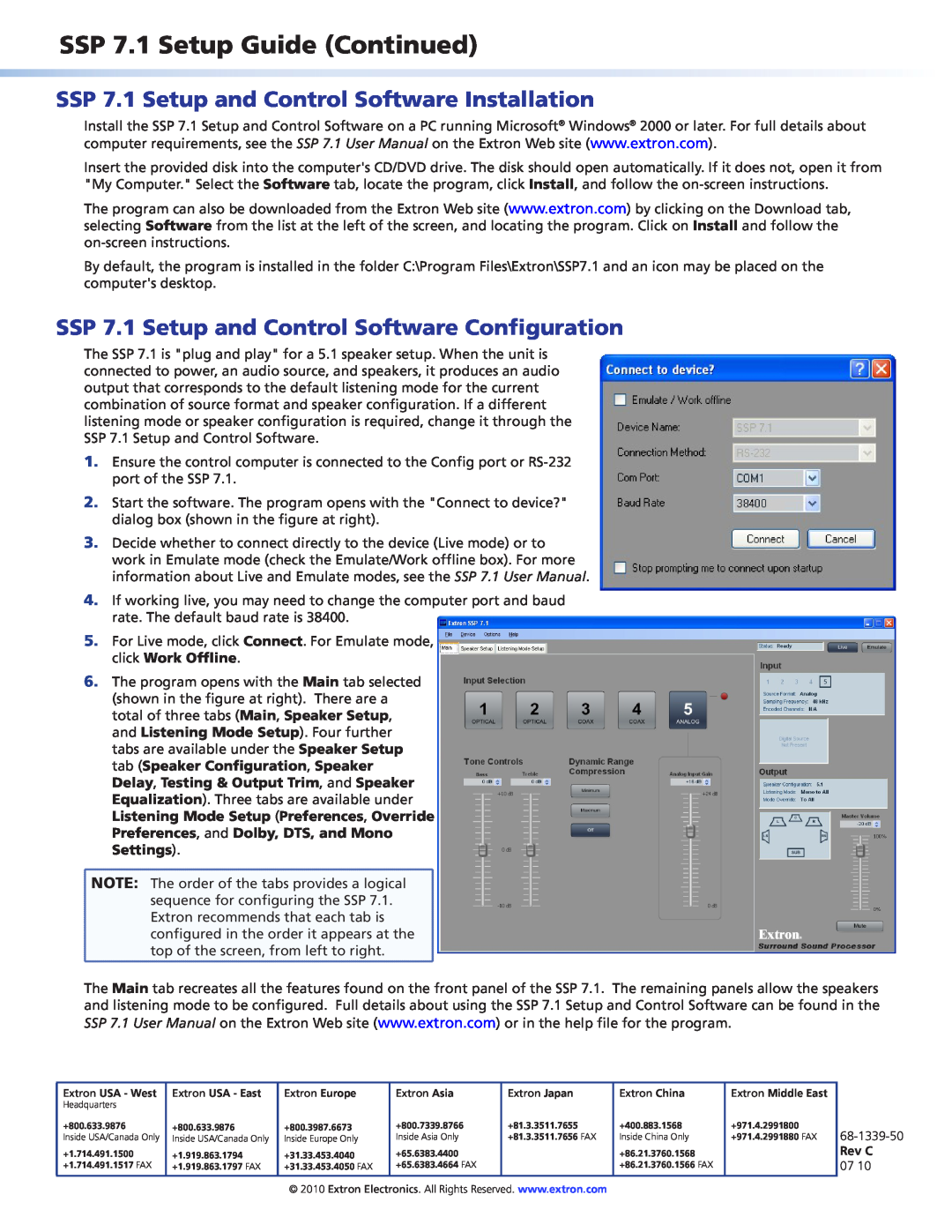 Extron electronic setup guide SSP 7.1 Setup Guide Continued, SSP 7.1 Setup and Control Software Installation 