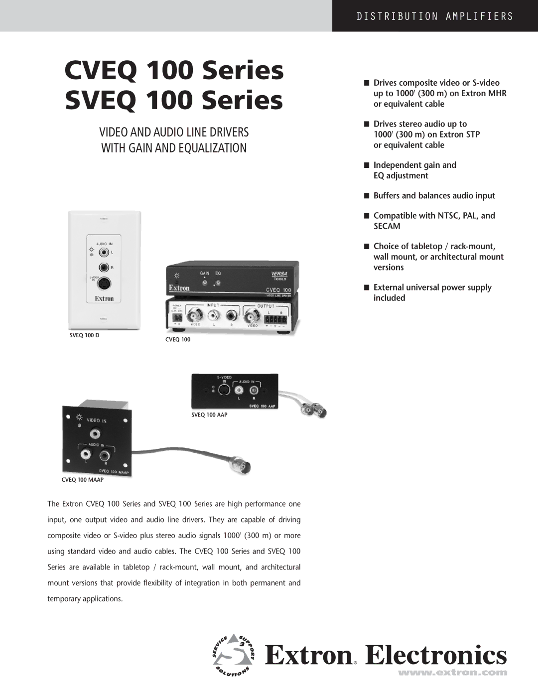 Extron electronic CVEQ 100 MAAP, SVEQ 100 AAP, SVEQ 100 D manual Cveq 100 Series Sveq 100 Series, Sveq 100 D 