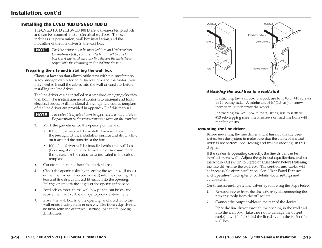 Extron electronic A-3, A-4, A-2 Installing the Cveq 100 D/SVEQ 100 D, Preparing the site and installing the wall box 