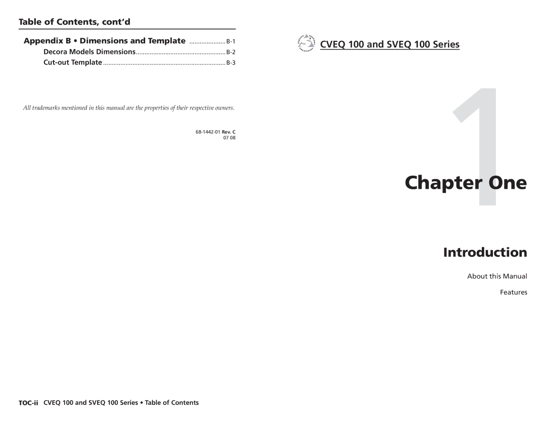 Extron electronic CVEQ 100 Series, A-4, A-2, A-3 One, Introduction, Cveq 100 and Sveq 100 Series, Table of Contents, cont’d 