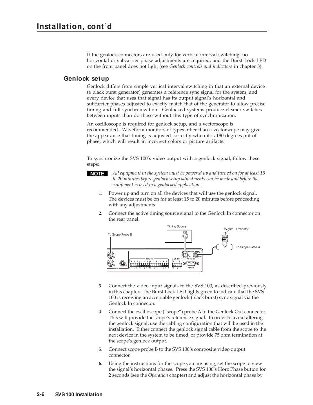 Extron electronic SVS 100 manual Genlock setup 