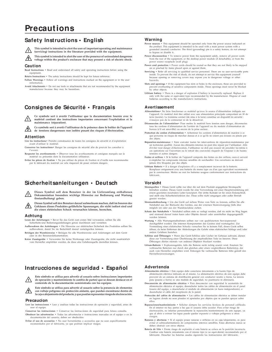 Extron electronic SVS 100 manual Precautions, Safety Instructions English, Consignes de Sécurité Français 