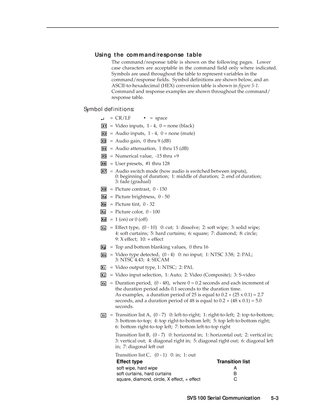 Extron electronic SVS 100 manual Using the command/response table 