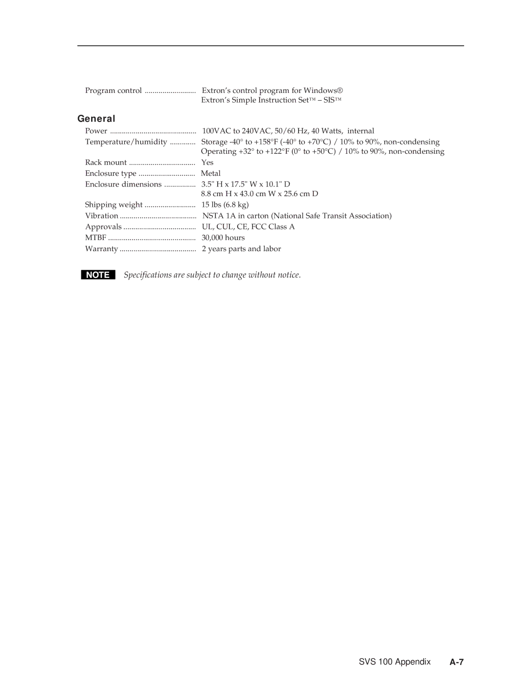 Extron electronic SVS 100 manual General 