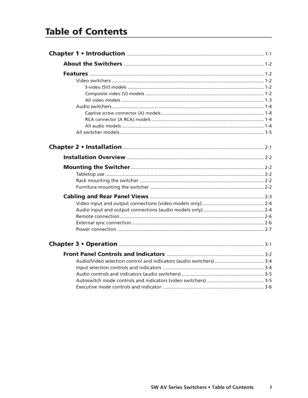 Extron electronic SW AV manual Table of Contents 