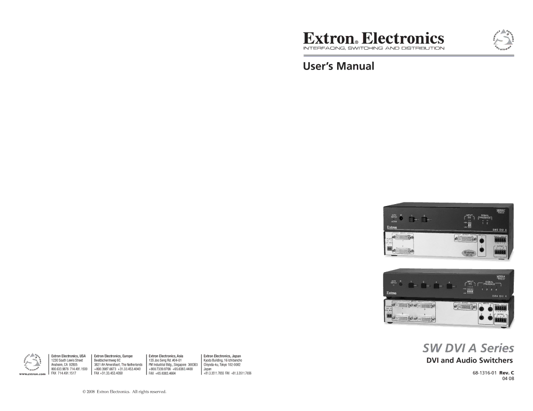 Extron electronic SW DVI A Series user manual User’s Manual, DVI and Audio Switchers 