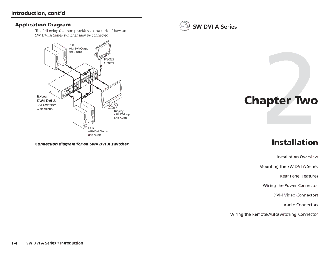 Extron electronic SW DVI A Series user manual Installation, Introduction, cont’d Application Diagram, Extron 