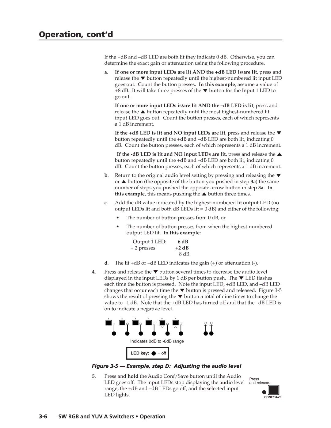 Extron electronic SW YUV A, SW RGB manual Example, step D Adjusting the audio level 