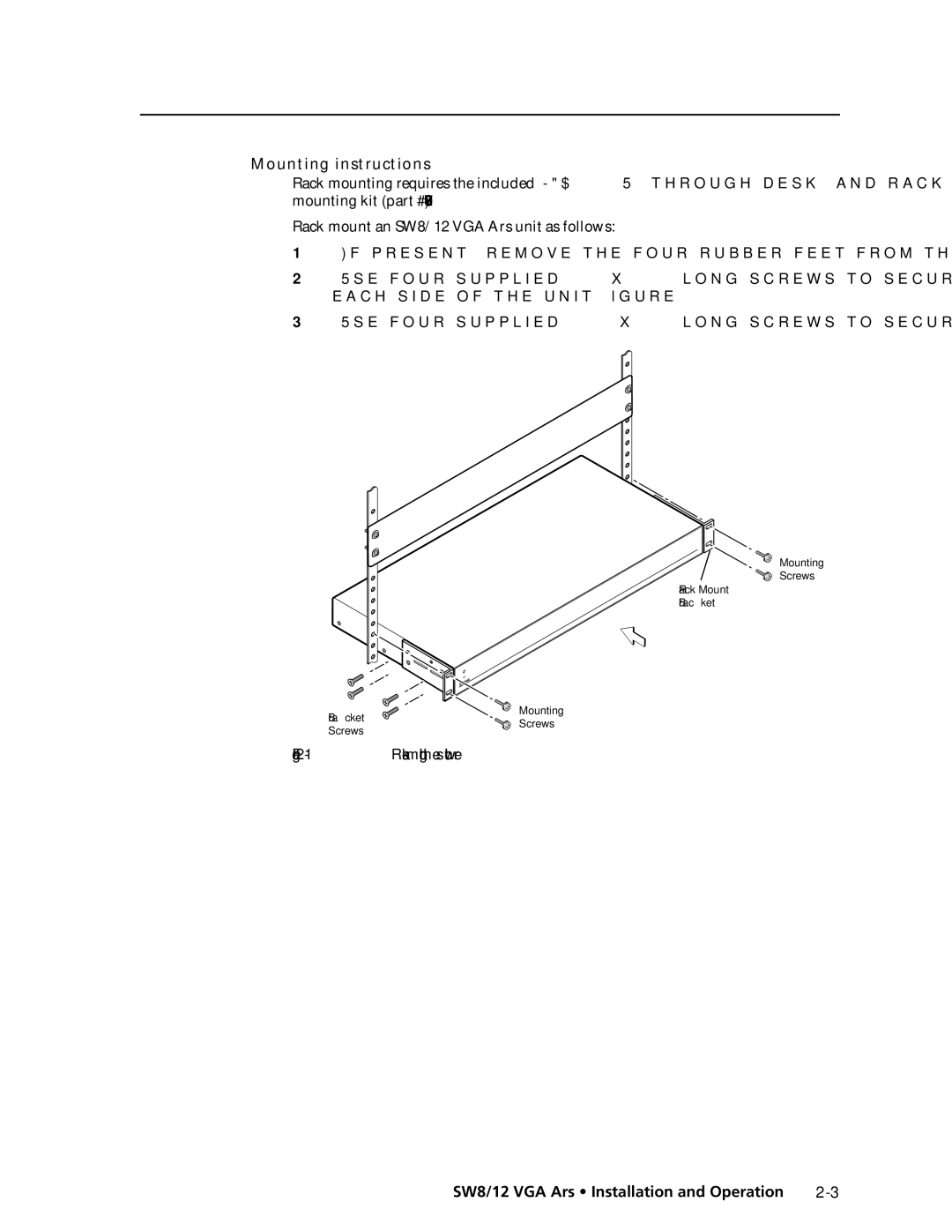 Extron electronic SW12 VGA ARS, SW8/12 VGA manual Mounting instructions, Rack mounting the switcher 