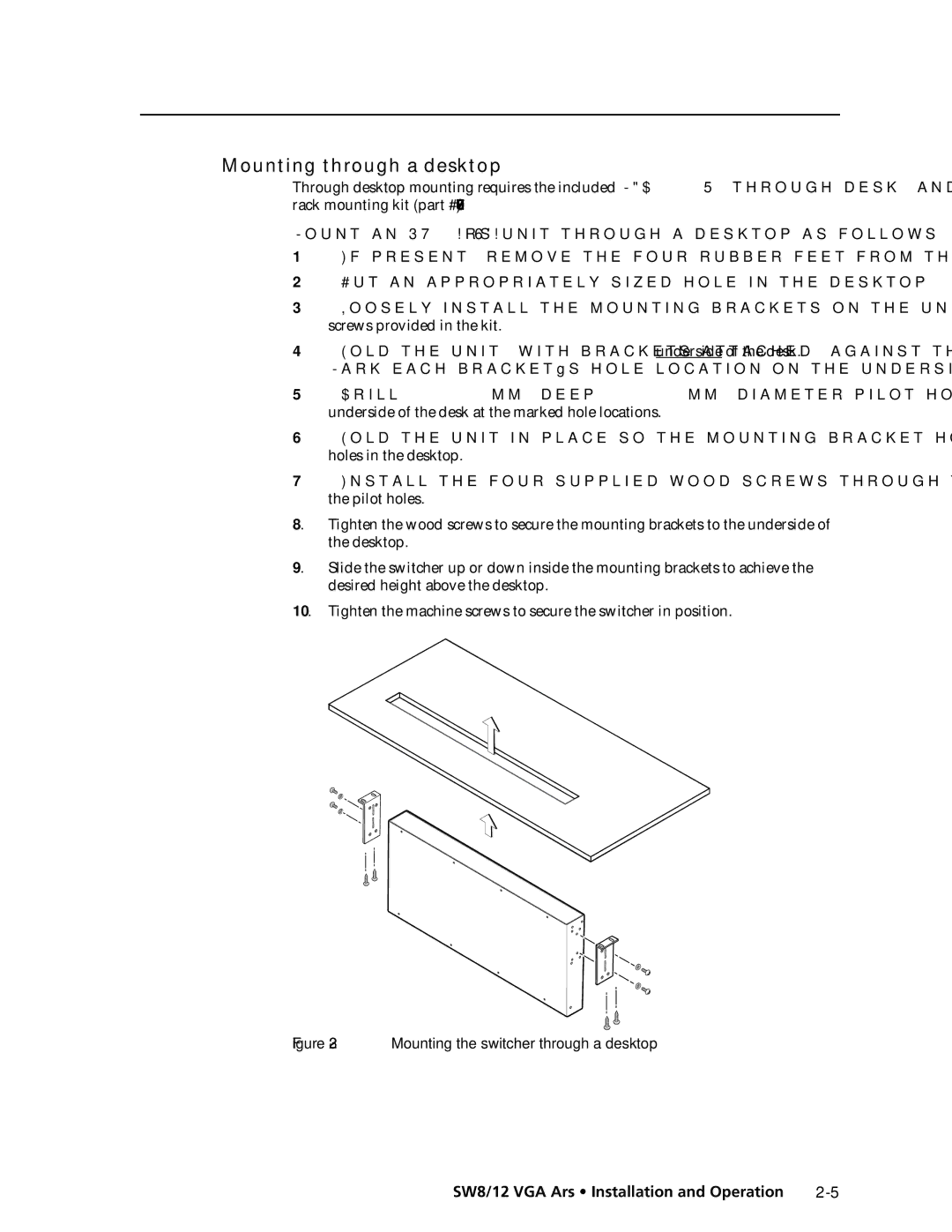 Extron electronic SW12 VGA ARS, SW8/12 VGA manual Mounting through a desktop, Mounting the switcher through a desktop 