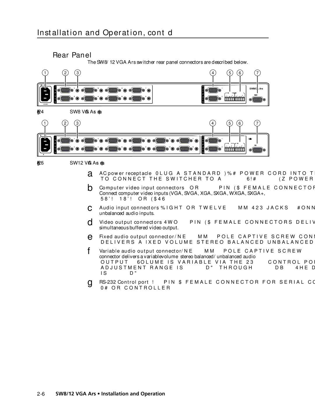 Extron electronic SW8/12 VGA, SW12 VGA ARS manual Rear Panel, SW8 VGA Ars rear panel 