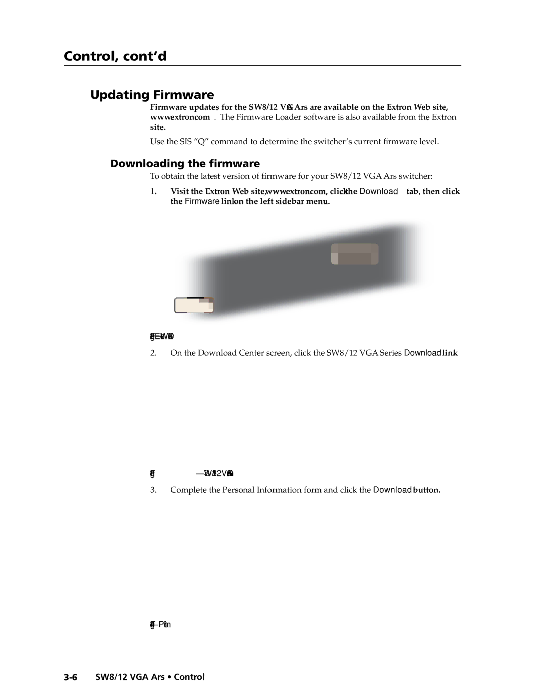 Extron electronic SW8/12 VGA, SW12 VGA ARS manual Updating Firmware, Downloading the firmware 