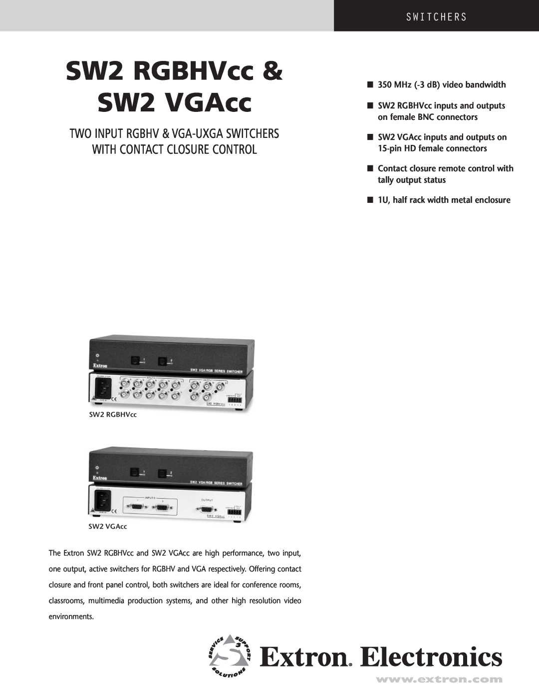 Extron electronic SW2 VGACC user manual VGA and RGBHV switchers, SW2 VGAcc and SW2 RGBHVcc, User’s Manual, Kudan Minami 