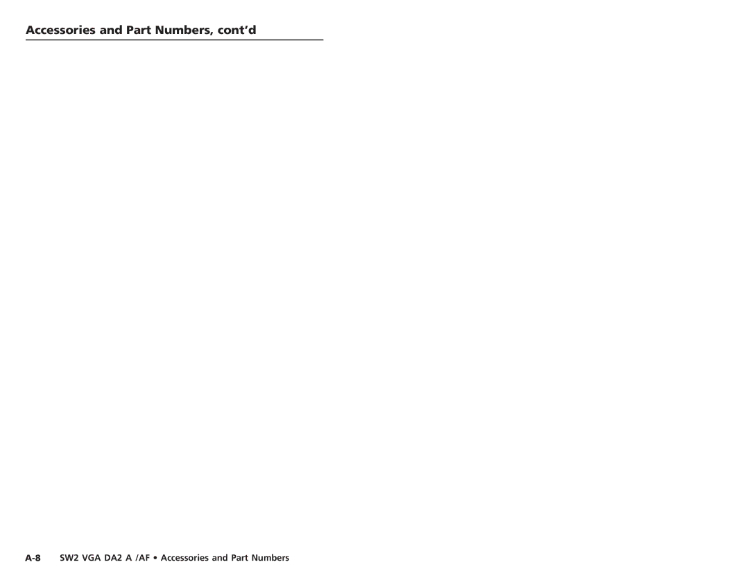 Extron electronic SW2 VGA DA2 AF user manual Accessories and Part Numbers, cont’d 