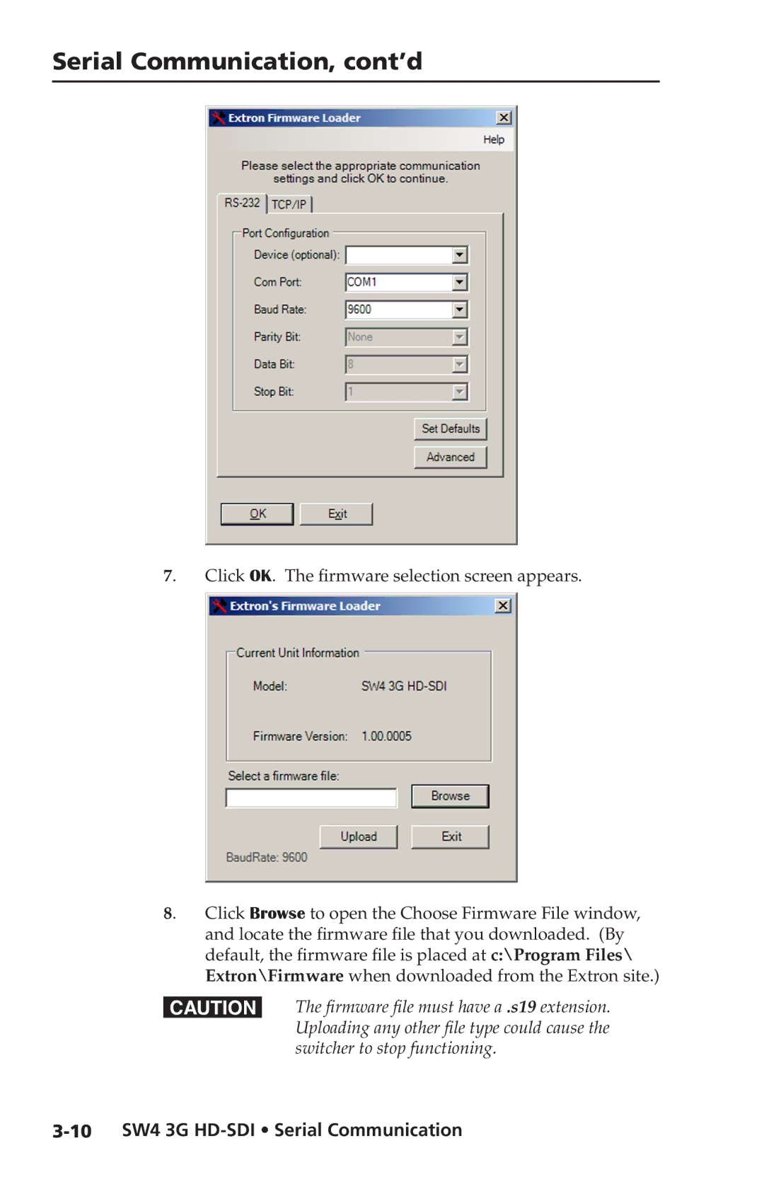 Extron electronic user manual 10 SW4 3G HD-SDI Serial Communication 