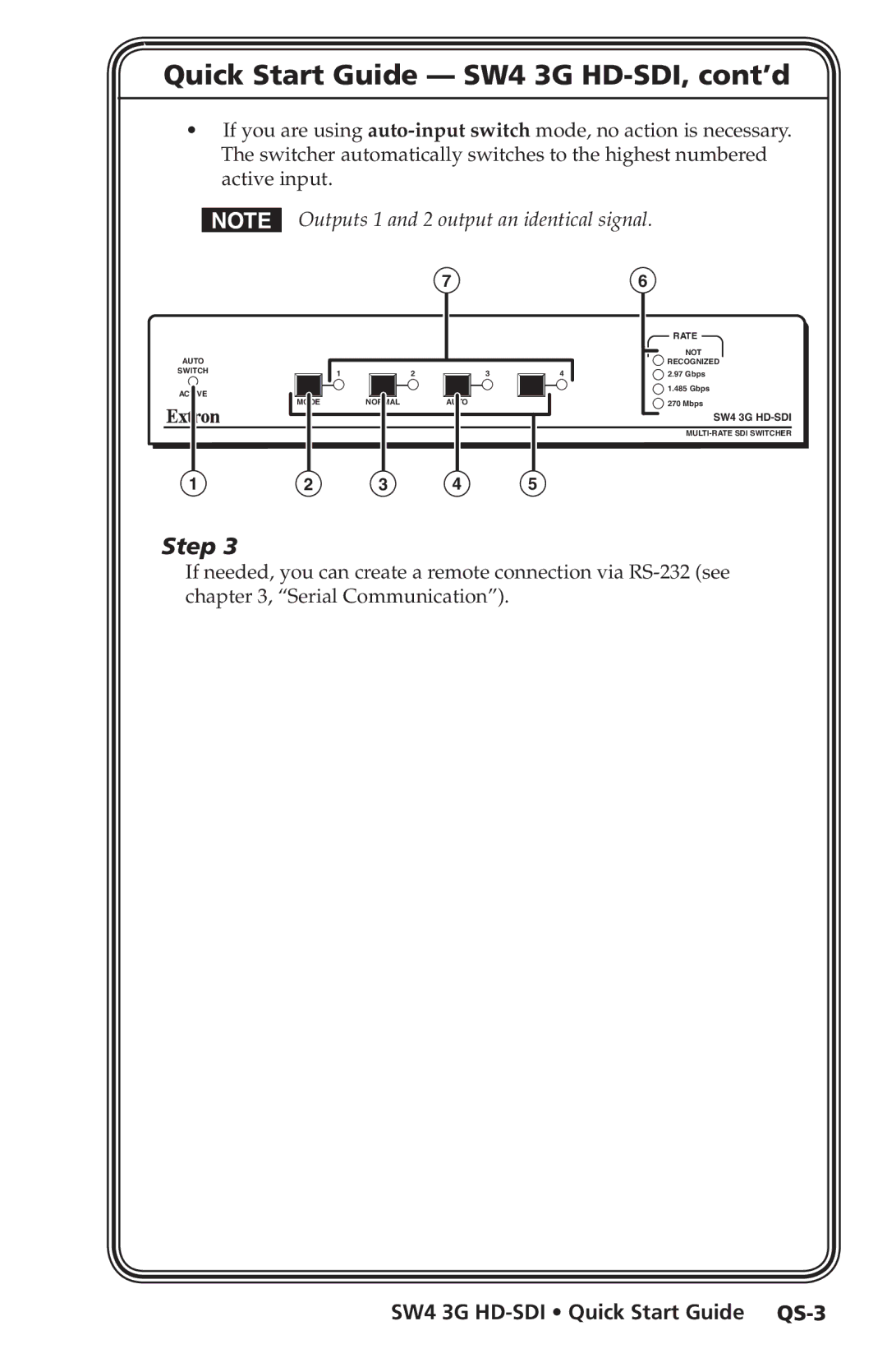 Extron electronic user manual SW4 3G HD-SDI Quick Start Guide QS-3 