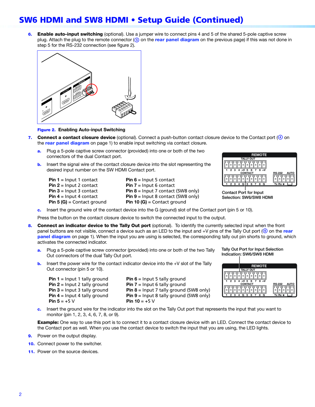 Extron electronic setup guide SW6 HDMI and SW8 HDMI Setup Guide Continued 