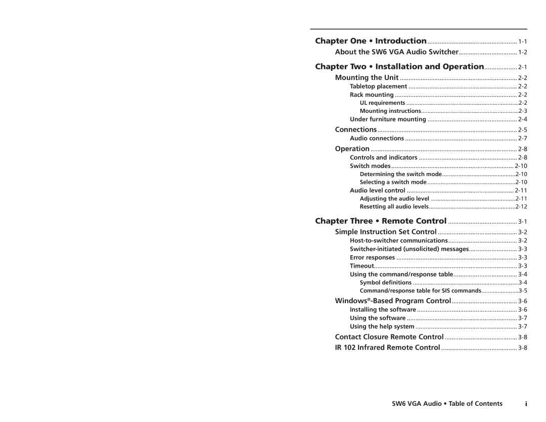 Extron electronic Chapter Two Installation and Operation, Chapter One Introduction About the SW6 VGA Audio Switcher  