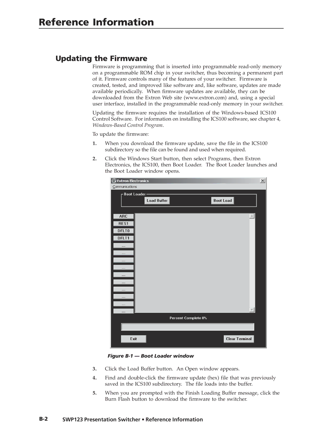 Extron electronic manual Updating the Firmware, SWP123 Presentation Switcher Reference Information 