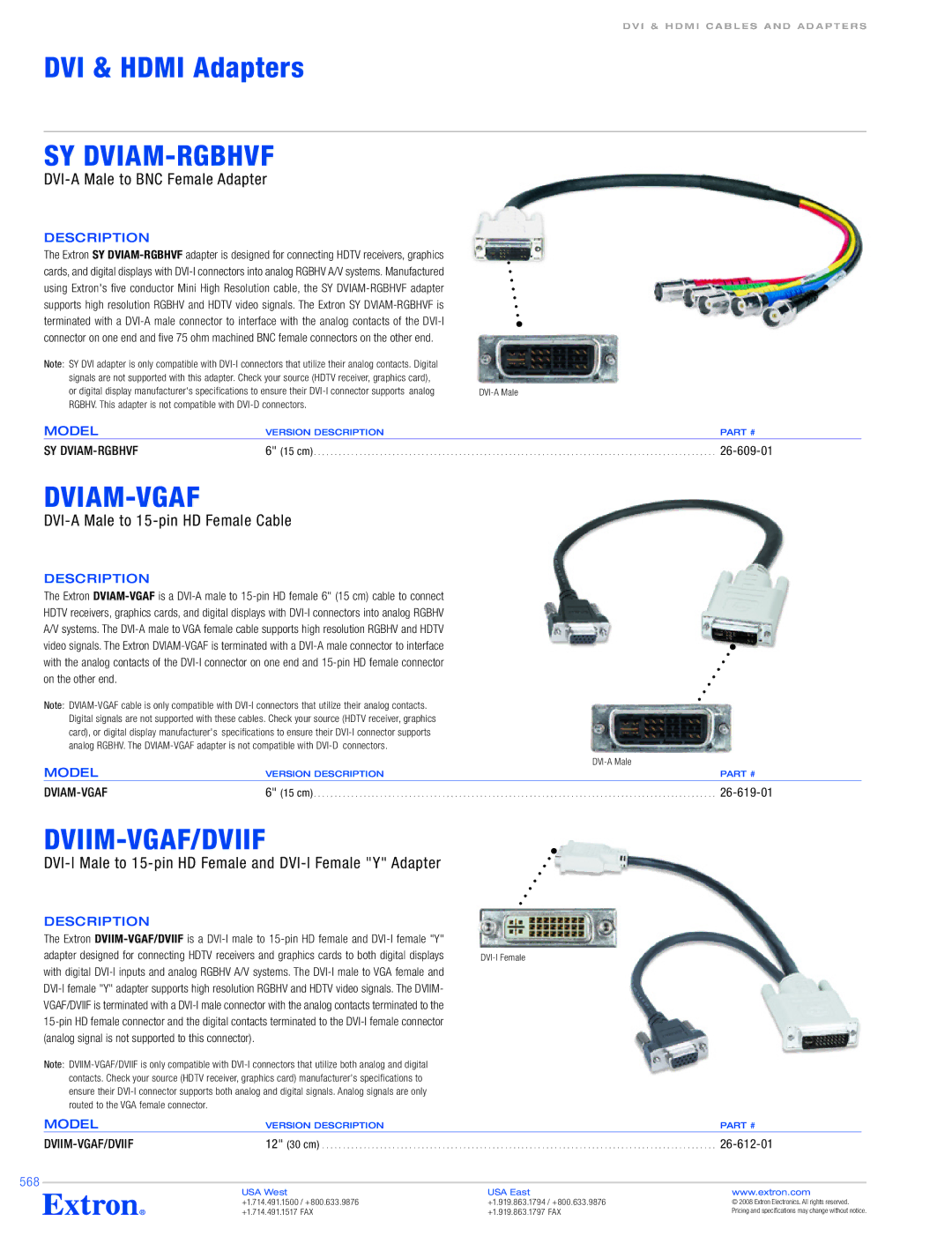 Extron electronic DVIAM-VGAF/DVMF, SY DVIAM-RGBHVF specifications Sy Dviam-Rgbhvf, Dviam-Vgaf, Dviim-Vgaf/Dviif 