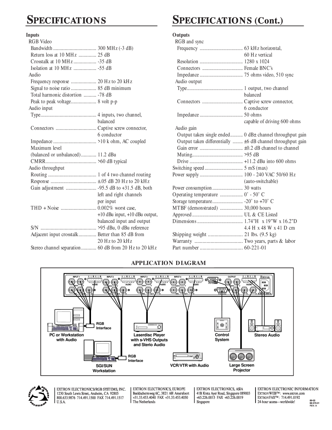 Extron electronic System 4LQ xi manual Specifications, SPECIFICATIONS Cont, Application Diagram 