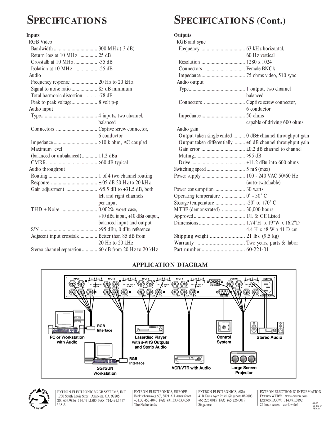 Extron electronic System 4LQ xi manual Specifications 