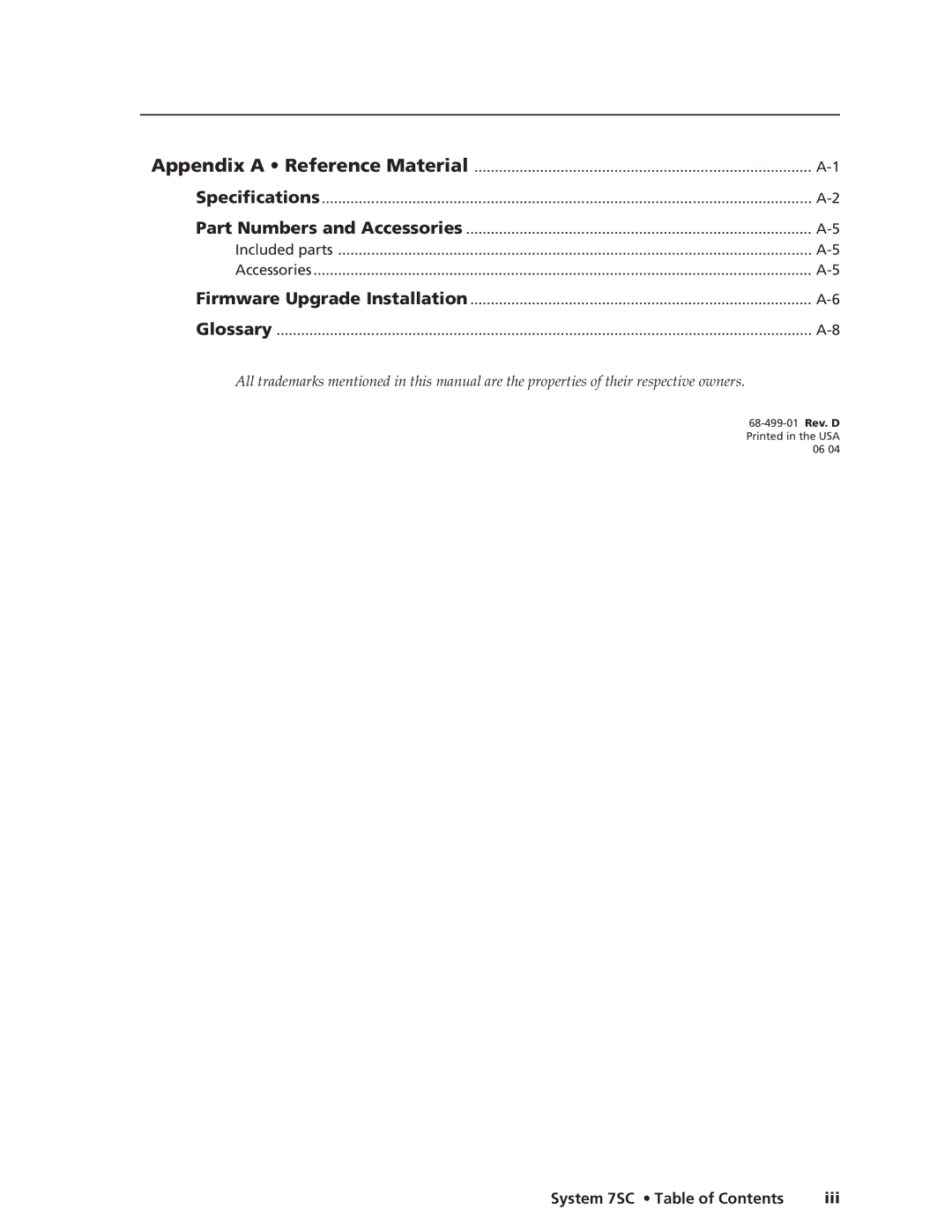 Extron electronic manual System 7SC Table of Contents Iii 