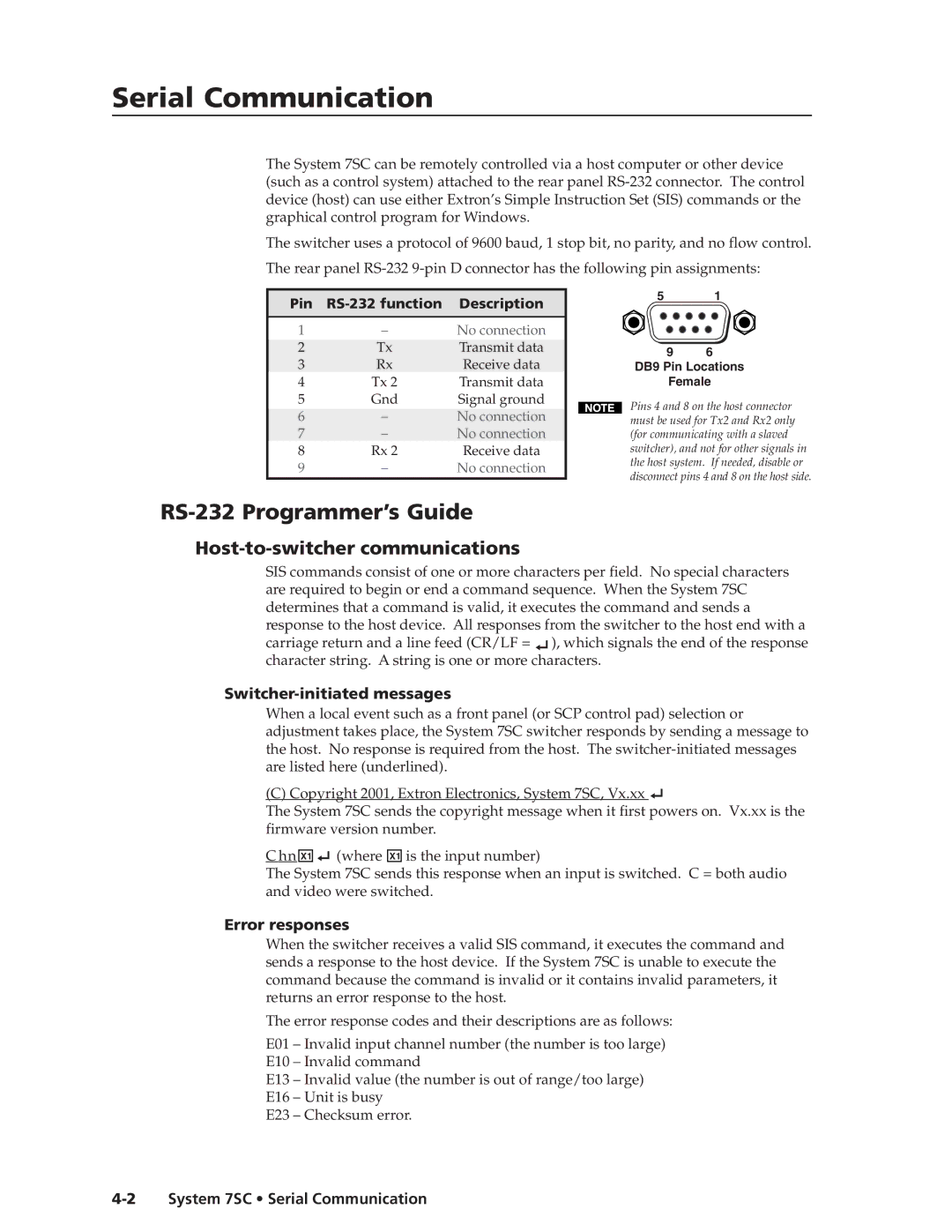 Extron electronic System 7SC manual RS-232 Programmer’s Guide, Host-to-switcher communications, Switcher-initiated messages 