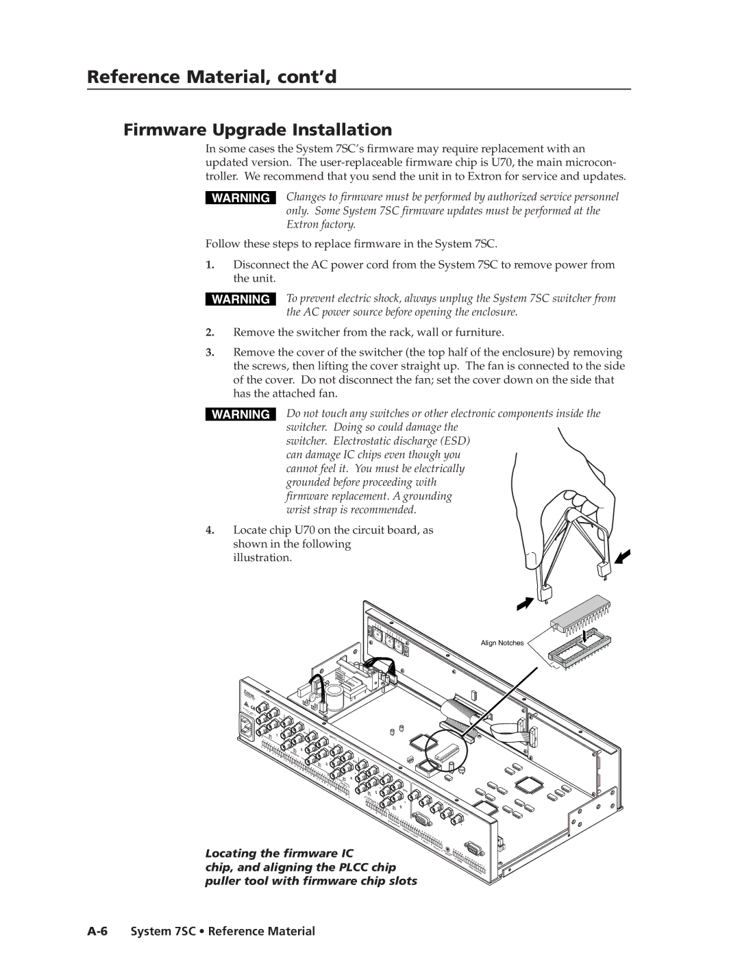 Extron electronic System 7SC manual Firmware Upgrade Installation, Align Notches 