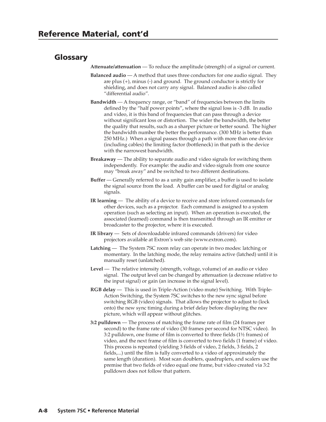 Extron electronic System 7SC manual Glossary 