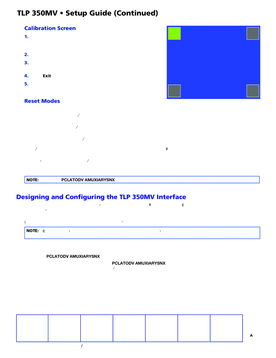 Extron electronic setup guide Designing and Configuring the TLP 350MV Interface, Calibration Screen, Reset Modes 