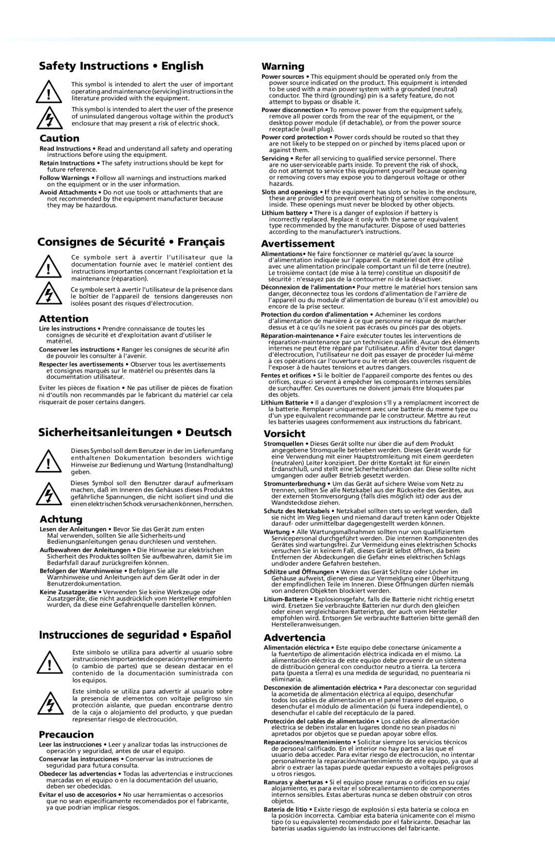 Extron electronic TLP VIM Safety Instructions English, Consignes de Sécurité Français, Sicherheitsanleitungen Deutsch 