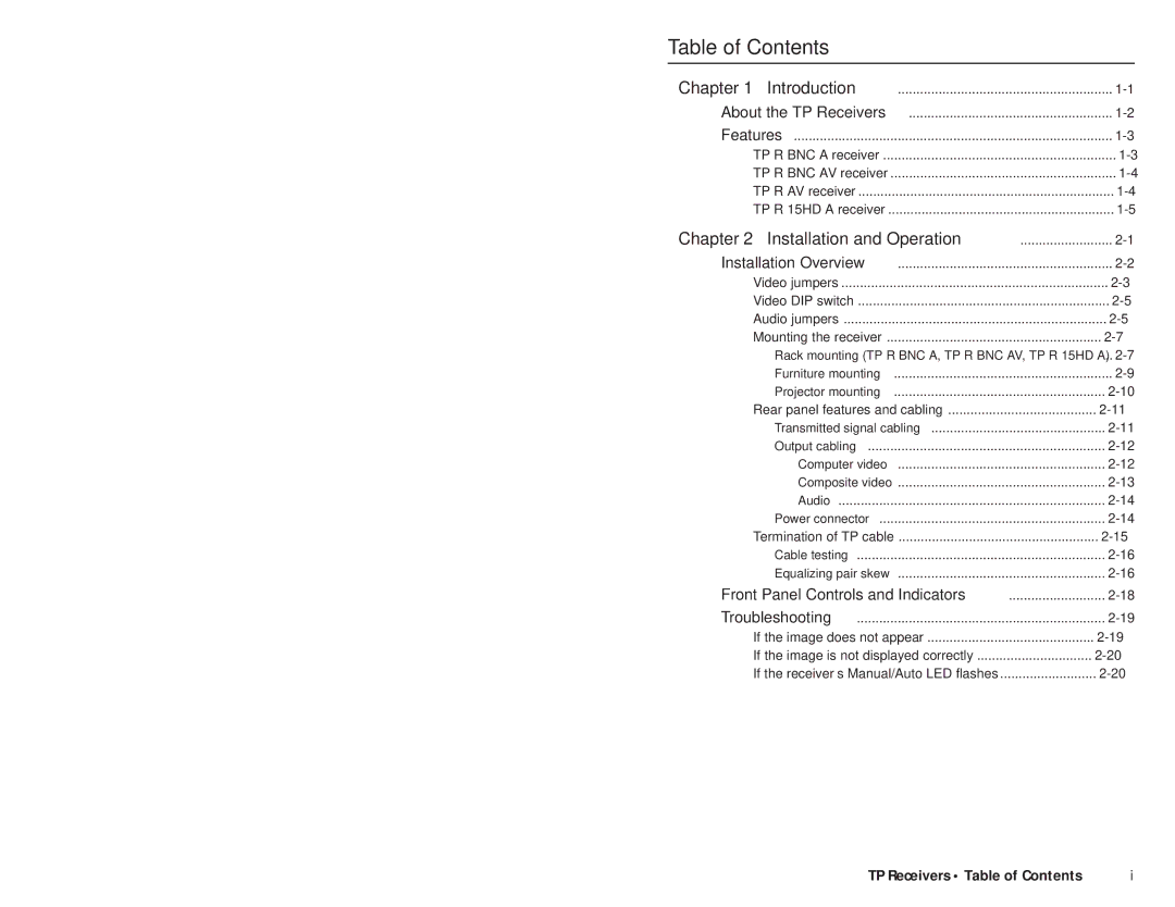 Extron electronic TP R BNC A, TP R 15HD A, TP R AV user manual Table of Contents 