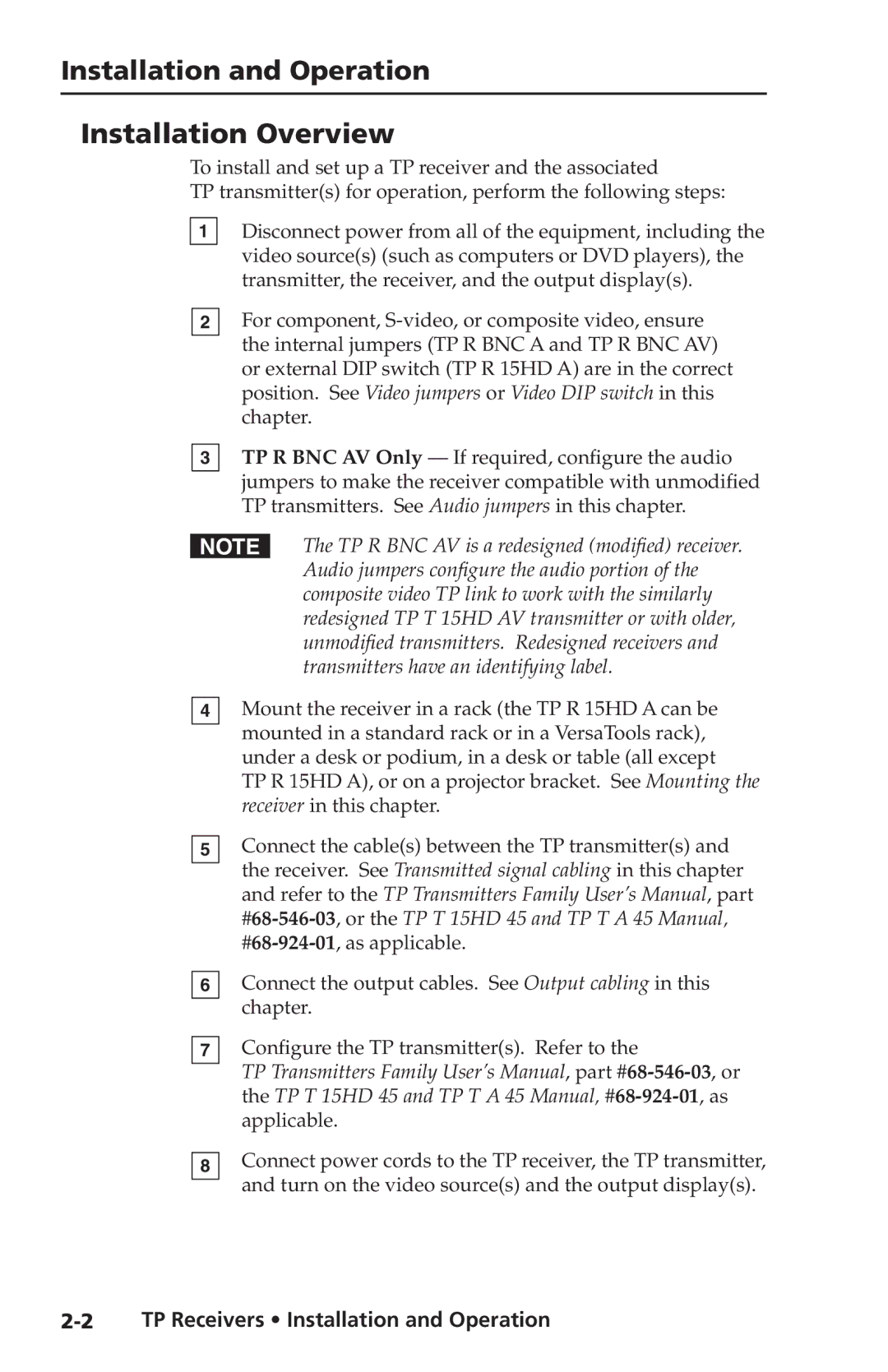 Extron electronic TP Receivers user manual InstallationandOperation, cont’d Installation Overview 