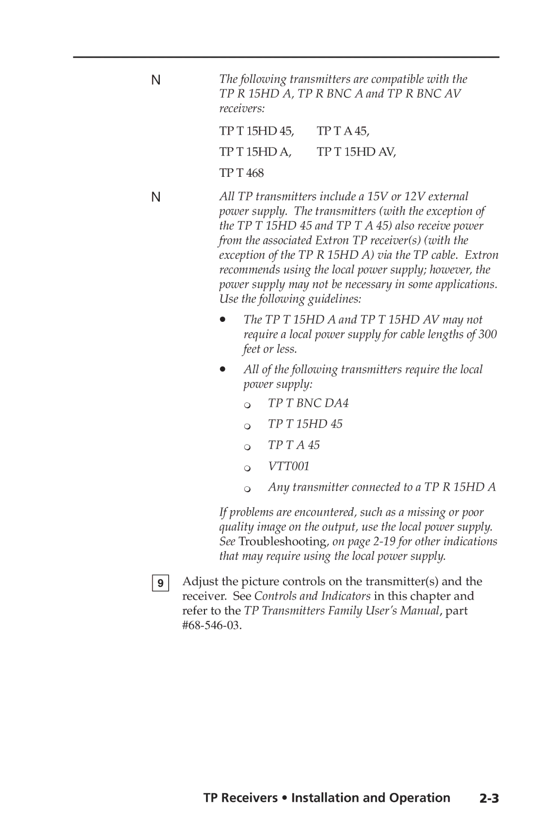 Extron electronic user manual #68-546-03, TP Receivers Installation and Operation 