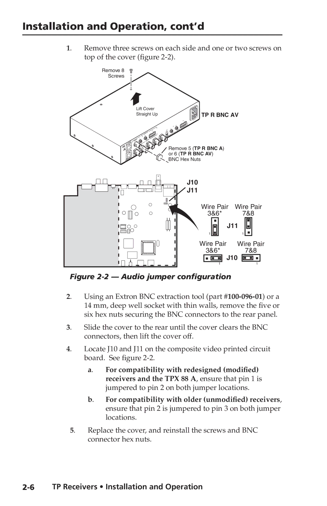 Extron electronic TP Receivers user manual Audio jumper configuration 