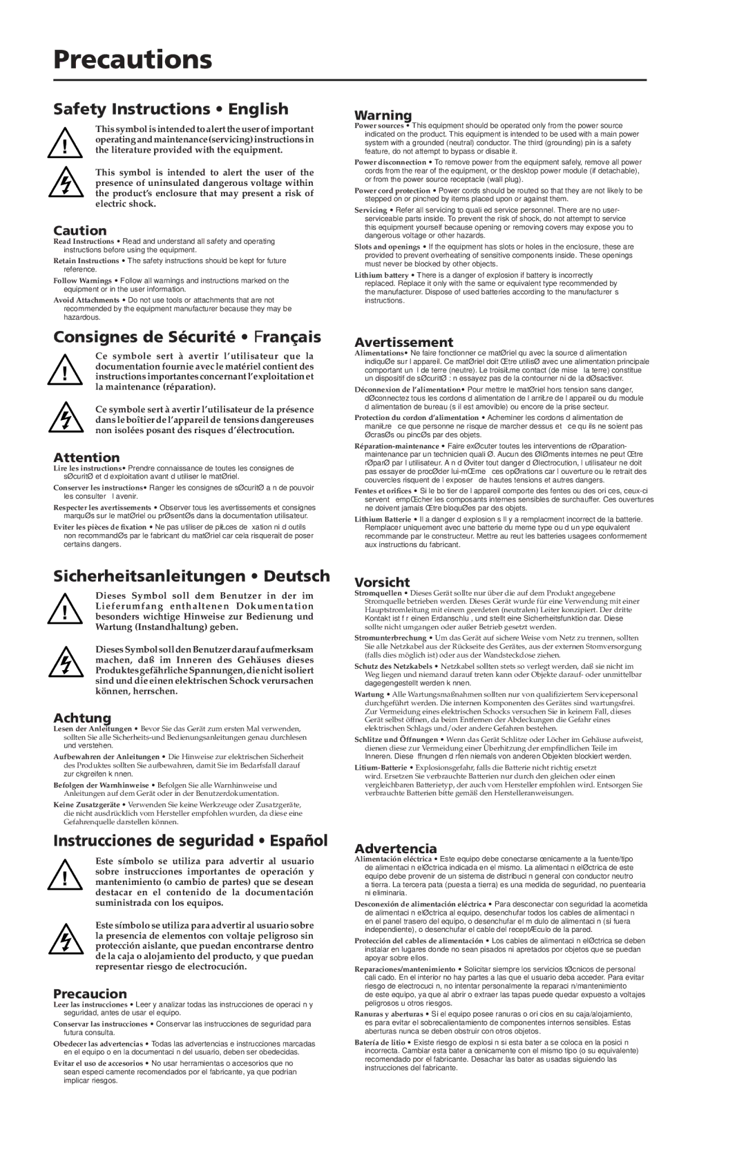 Extron electronic TP Receivers user manual Precautions 