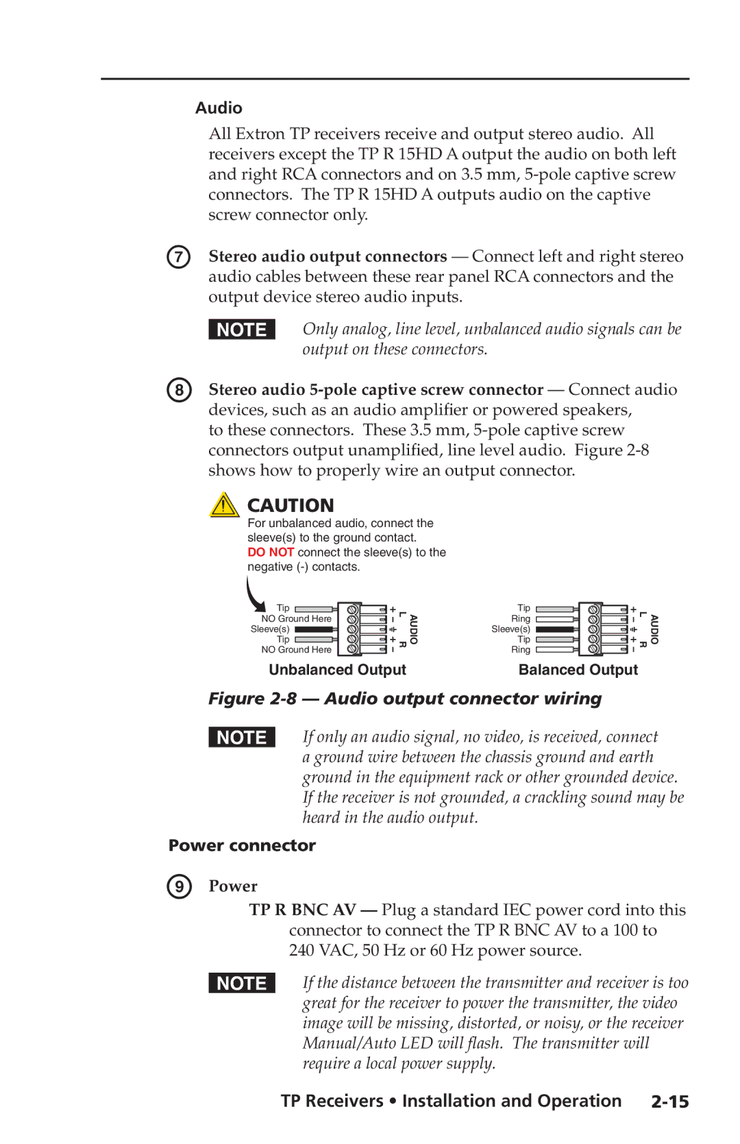 Extron electronic TP Receivers Audio, Stereo audio 5-pole captive screw connector Connect audio, Power connector 