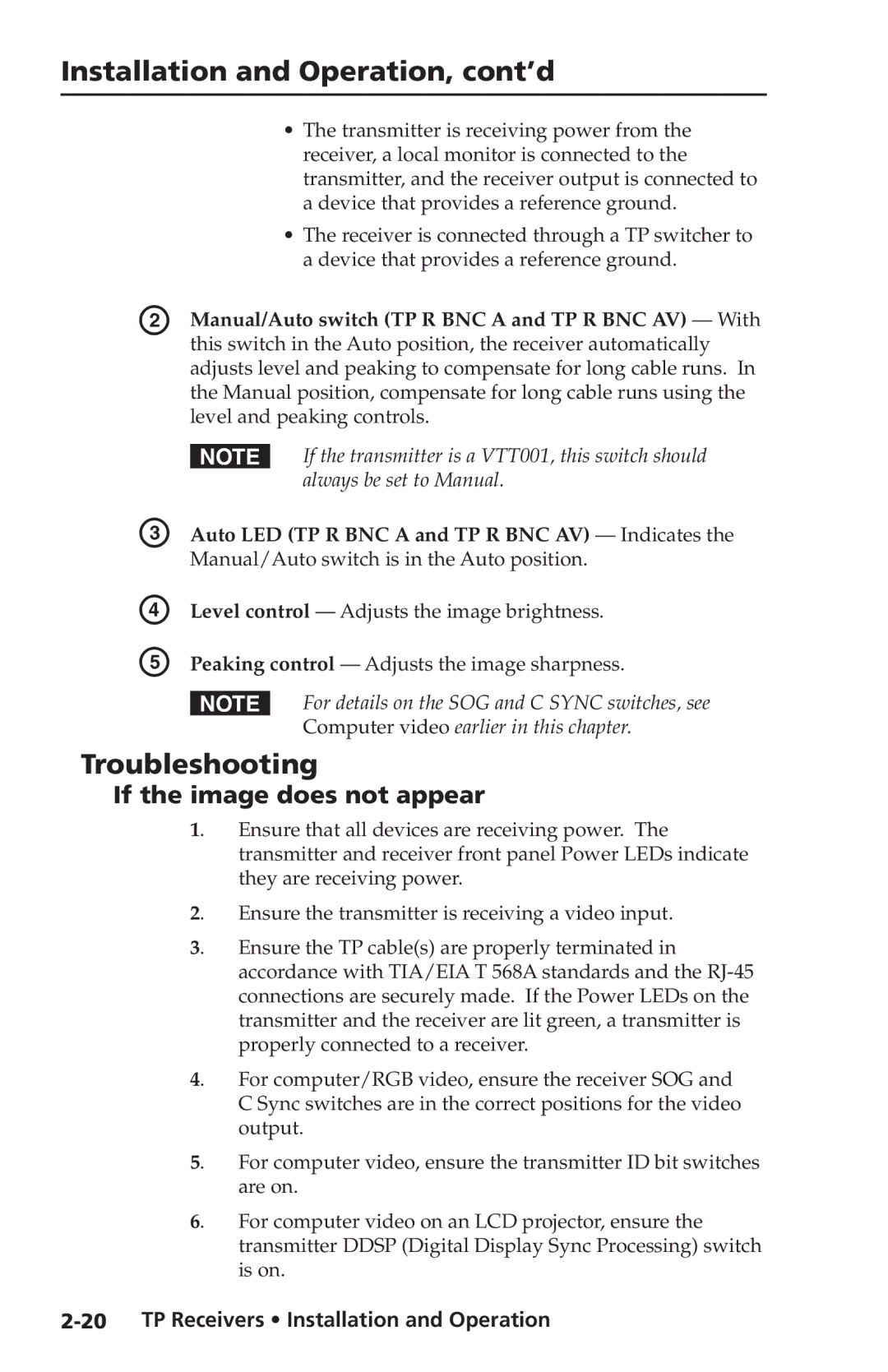 Extron electronic TP Receivers user manual Troubleshooting, If the image does not appear 