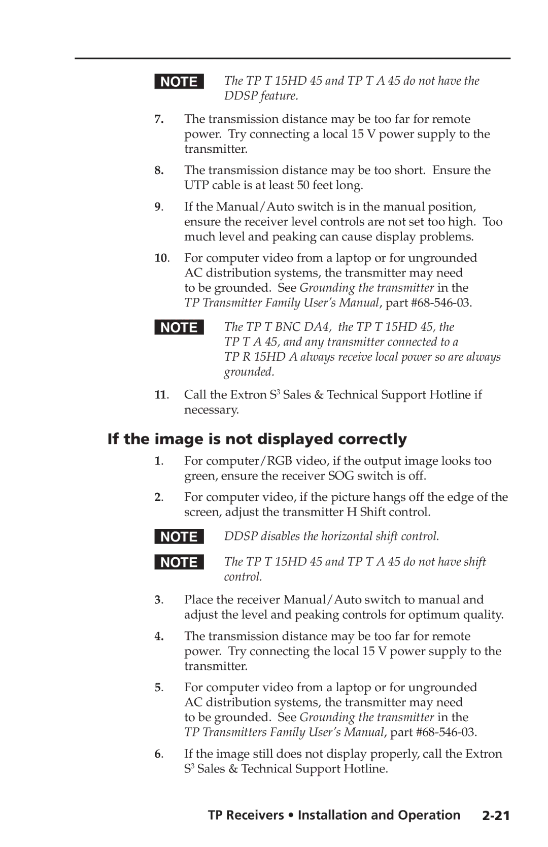 Extron electronic TP Receivers user manual If the image is not displayed correctly 