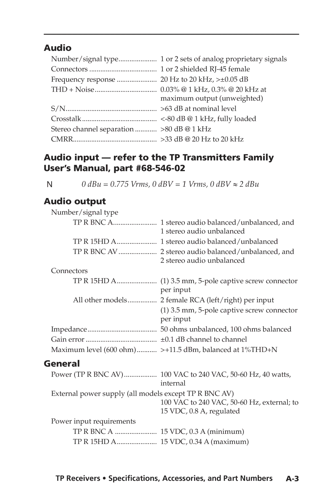 Extron electronic TP Receivers user manual Audio output, General 