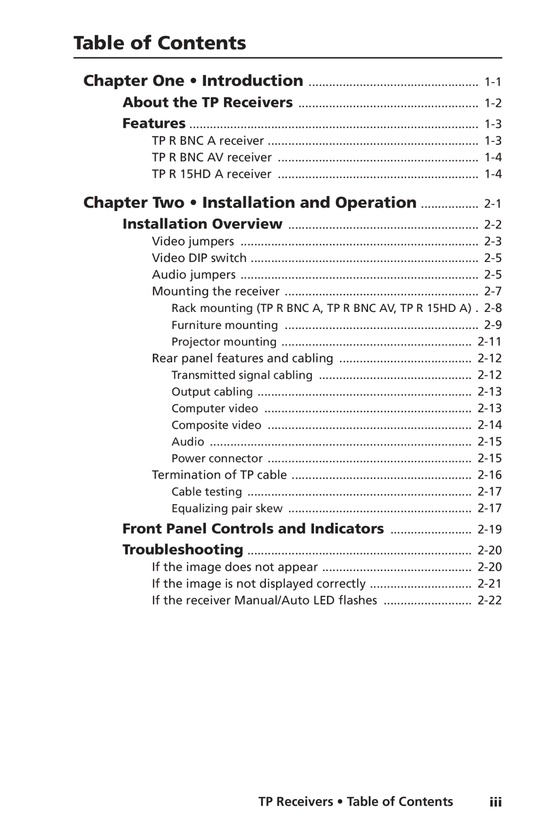 Extron electronic TP Receivers user manual Table of Contents 