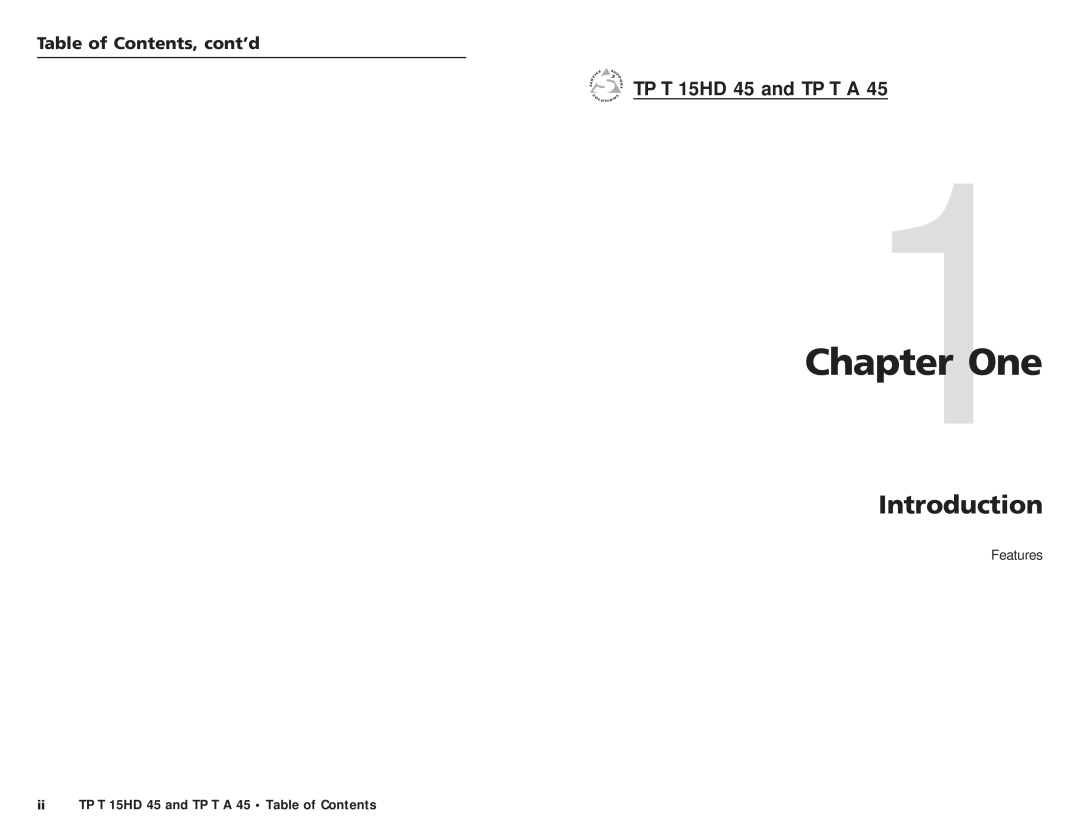 Extron electronic TP T A 45 user manual One, Introduction, TP T 15HD 45 and TP T a, Table of Contents, cont’d 