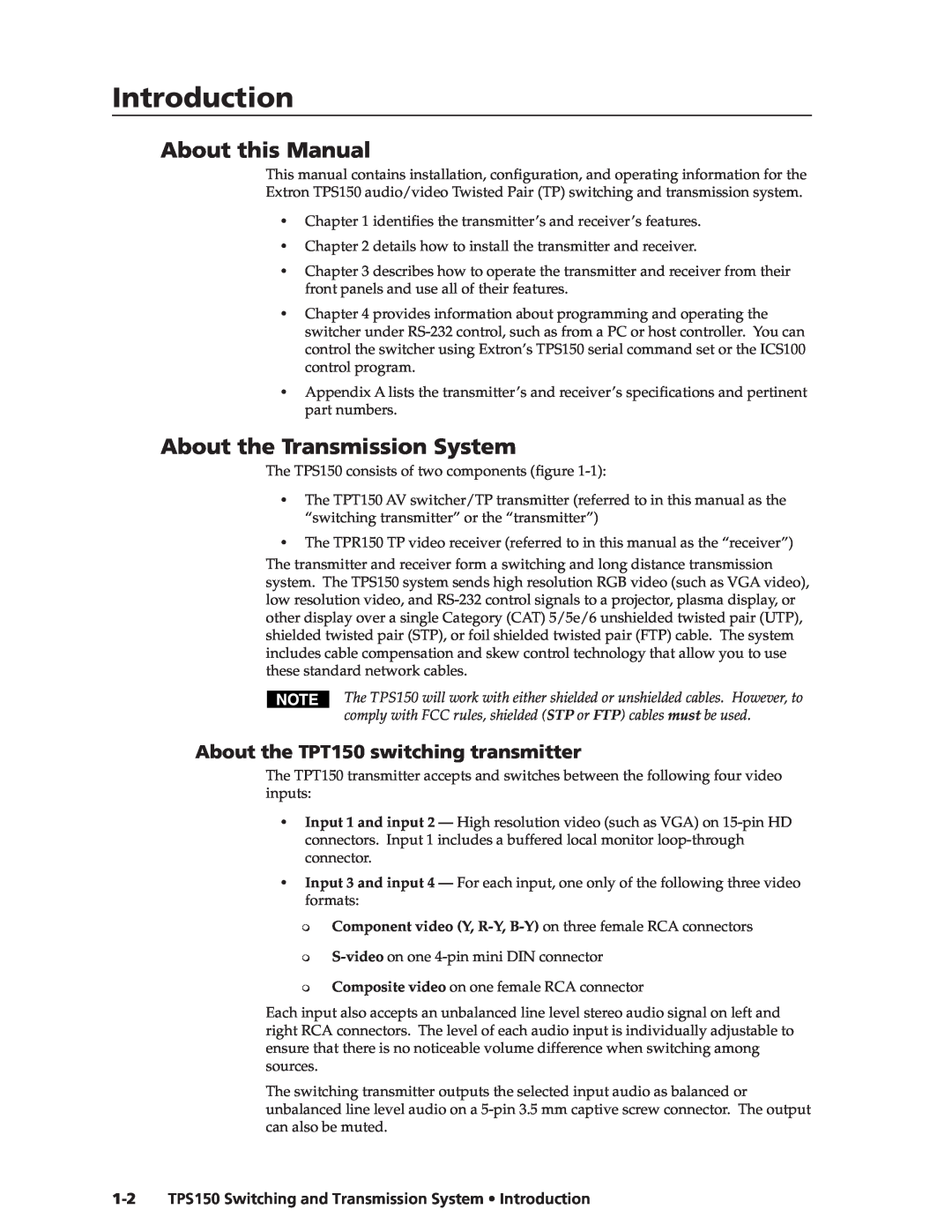 Extron electronic TPS150 manual Introductiontroduction, cont’d, About this Manual, About the Transmission System 