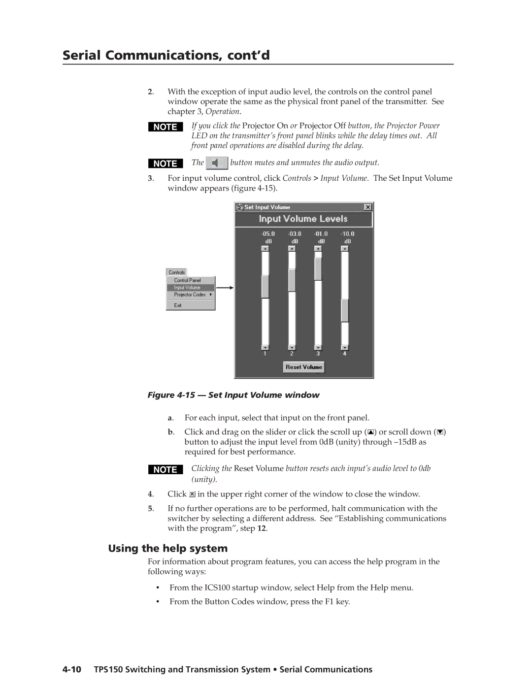 Extron electronic TPS150 manual Using the help system, Button mutes and unmutes the audio output 